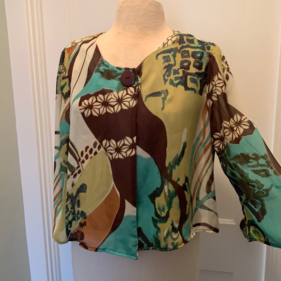 Sere Nade Abstract Print 2 Piece Top Set- Tank & Topper Cardigan Large - Picture 2 of 12